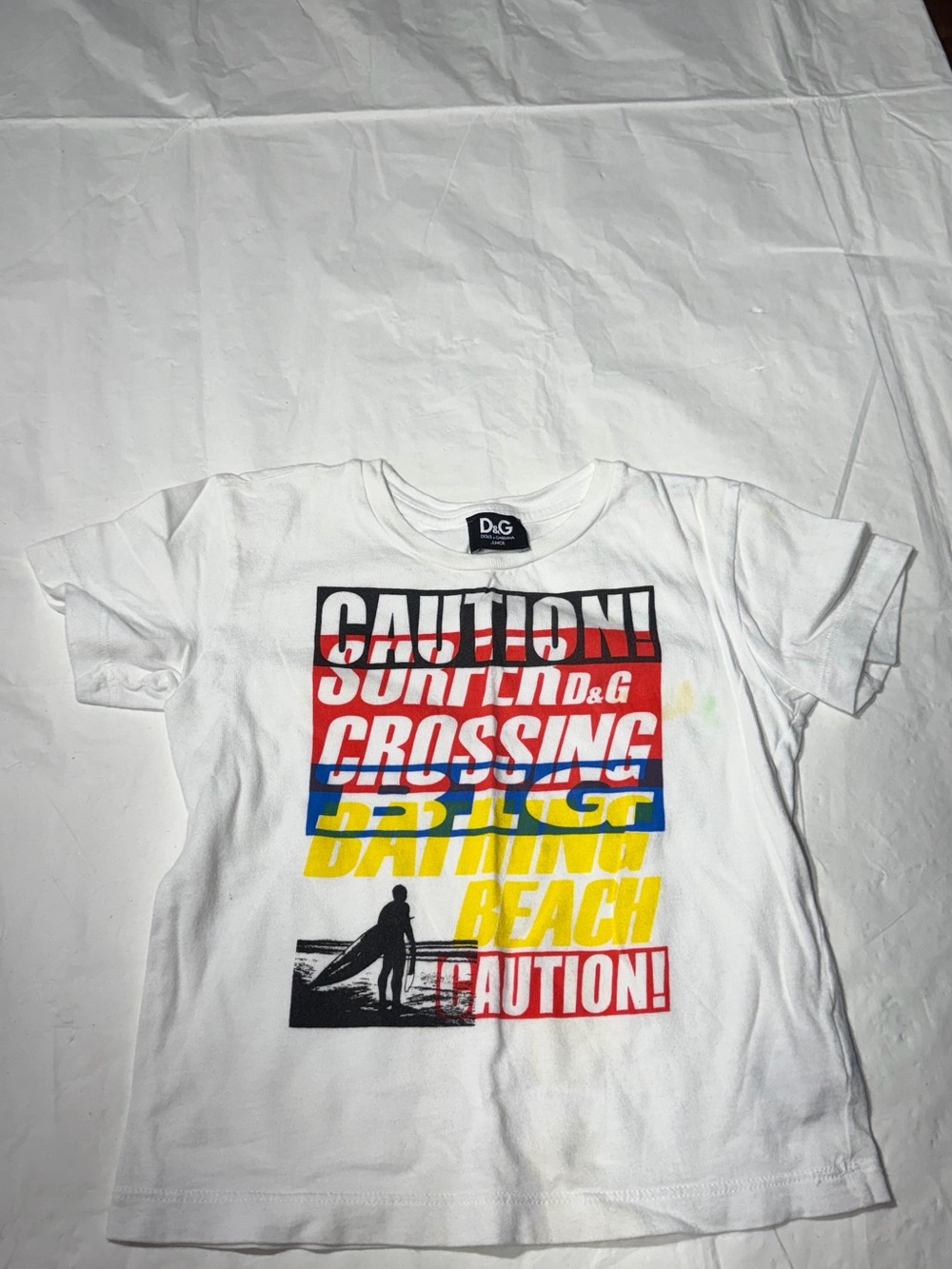 D&G White Kids 'Caution! Surfing Crossing' Graphic Tee